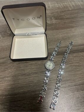 Tycoon Silver and rhinestone Crystal Bracelet and  Watch set - small wrist set
